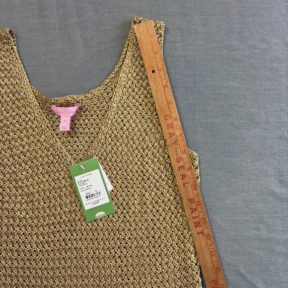 New Lilly Pulitzer Medium Gold Gina Sleeveless Sweater Open Knit Metallic New - Picture 9 of 10